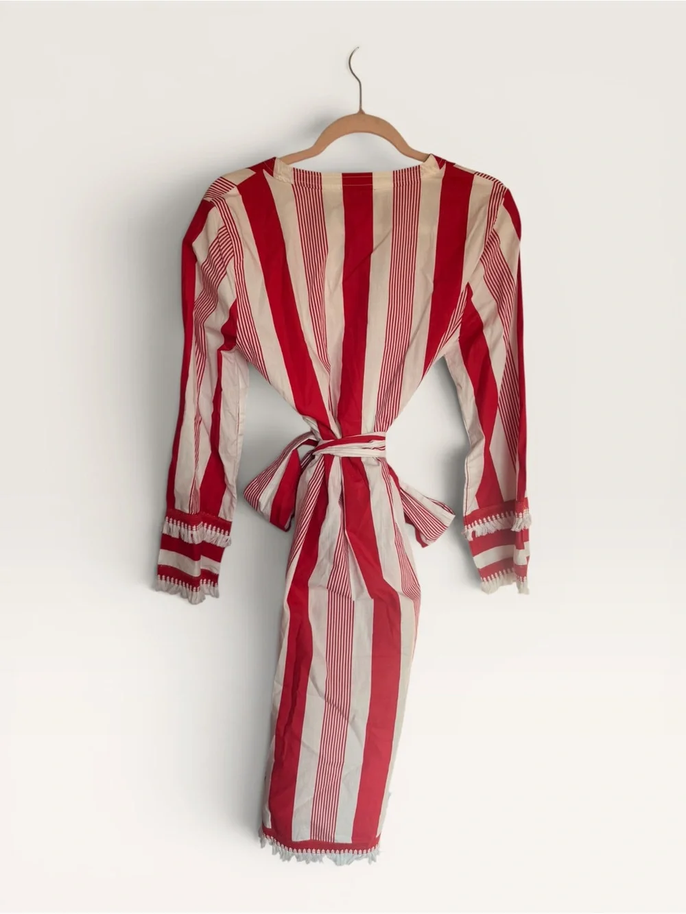 J. Crew Red and White Striped Midi Dress with Tie Waist
